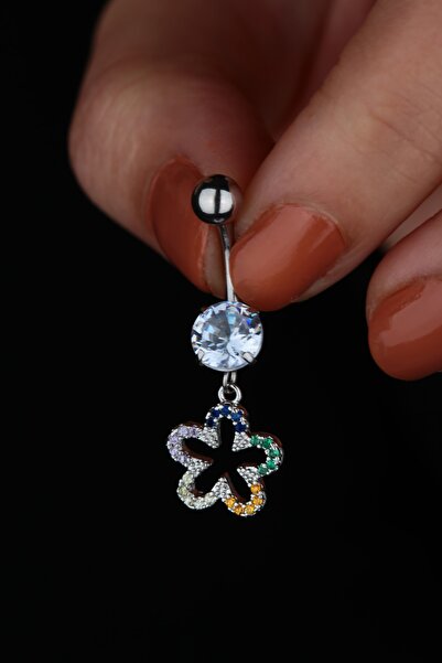 Vilma Aksesuar Cerrahi Çelik Yonca Taşlı Göbek Piercing (10mm)