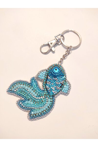 Biencrafts Tasarım Boncuk Işi Mavi Balık Anahtarlık Broş