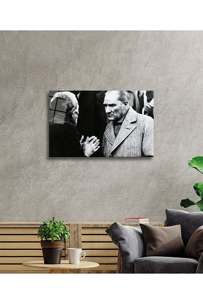 Rosyvien Mustafa Kemal Atatürk Portrait Glass Painting, Home, Office and School Wall Decoration, Gift, Tempered Glass