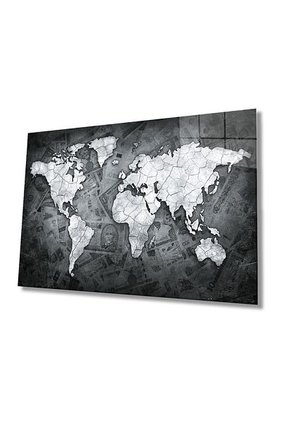 Rosyvien Abstract Detailed Coin Currency World Map Glass Painting, Home and Office Wall Decor, Gift, Tempered Glass