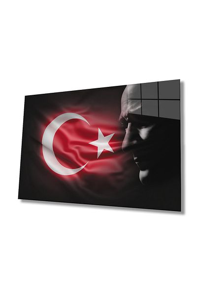 Rosyvien Mustafa Kemal Atatürk Turkish Flag Glass Painting, Home, Office and School Wall Decoration, Gift, Tempered Glass