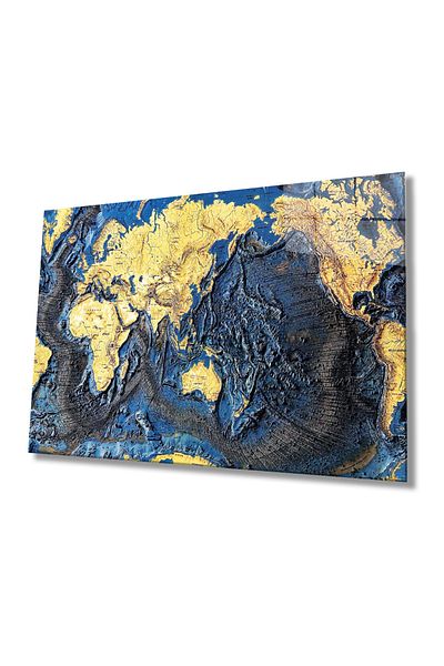 Rosyvien Tablou din sticlă cu hartă a lumii fără detalii abstracte vechi, decor de perete pentru casă și birou, cadou, sticlă temperată