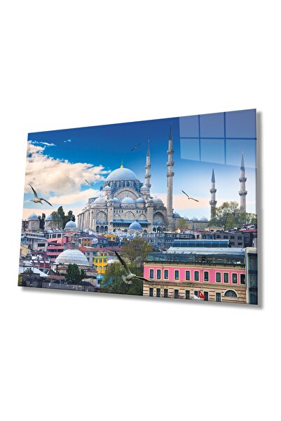 Rosyvien Pejzaž džamije Süleymaniye u Istanbulu, staklena slika, dekoracija z...