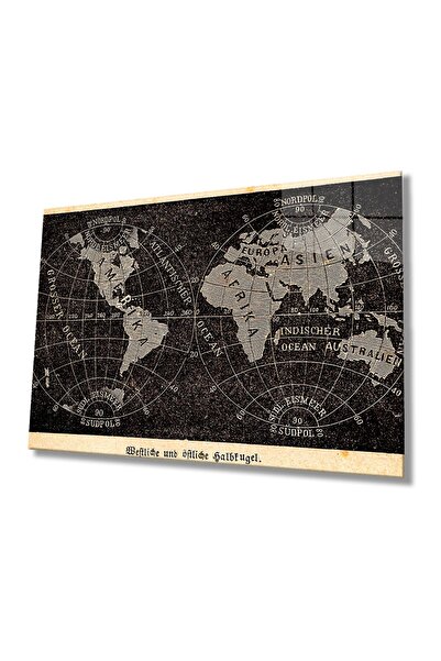 Rosyvien Tablou din sticlă cu hartă a lumii abstracte învechită, decor de per...