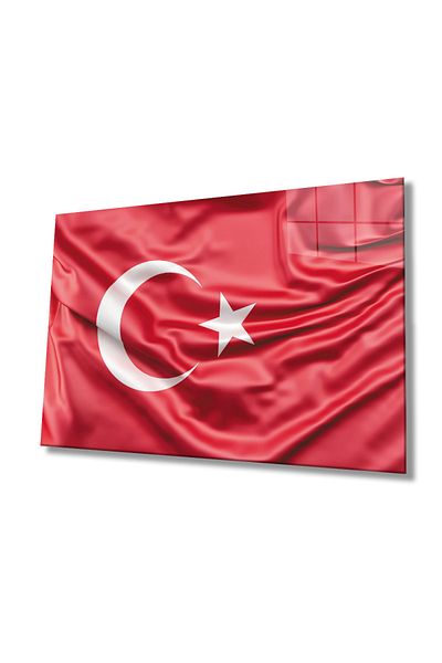 Rosyvien Red Wavy Turkish Flag Glass Painting, Home, Office and School Wall Decoration, Gift, Tempered Glass