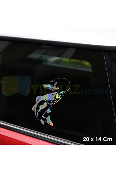 yılmazetic Balıklı Balık Avlayan Adam Renkli Hologram Araba Oto Sticker Etike...