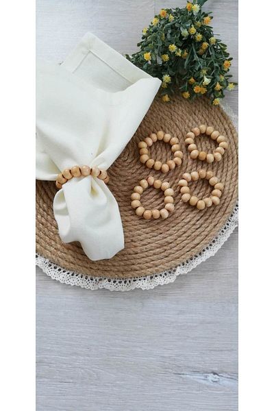 CWolf Bohemian Natural Wood Beads 6-Piece Napkin Ring Ring