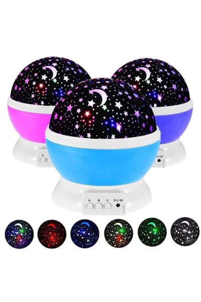 Genel Markalar Renkli Ay Yıldız Tavan Yansıtma Pilli Led Gece Lambası Gökyüzü Projeksiyonlu Dönen Küre