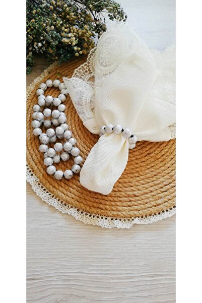 CWolf Set de 6 inele pentru șervețele cu mărgele argintii