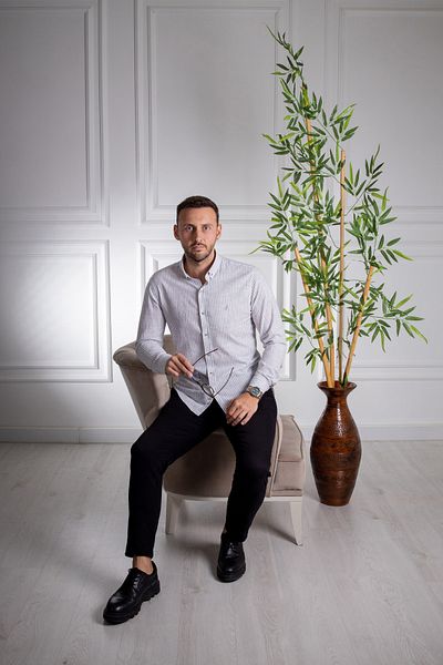 Sarar İnterview Sarar Goias Slim Fit Dark Gray White Striped Linen Shirt