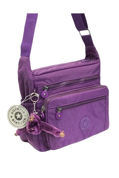 Serenity Geantă de damă cu curea încrucișată din material textil impermeabil, de culoare violet, cu o mulțime de buzunare și breloc cadou