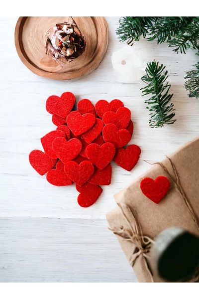 t tuğset etiket 25 Pieces Red Heart Felt - 25 Mm Motif, Heart Shaped Ornament - T490
