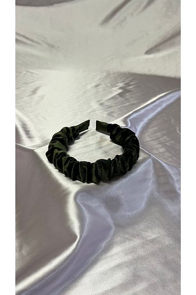 MegssStore Плисирана кадифена лента за глава/лента за глава в цвят каки