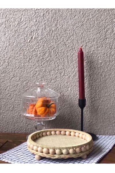 Almisu Decorative Natural Raffia Wicker Tray Bathroom, Kitchen Decorative Tray 20 cm