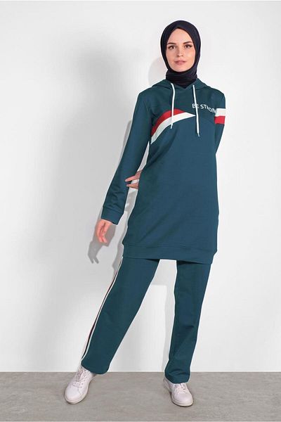 TRENDTESETTÜR Σετ αθλητική φόρμα Navy Blue Indigo Cotton - Παντελόνι με λεπτομέρεια ρίγες 3708