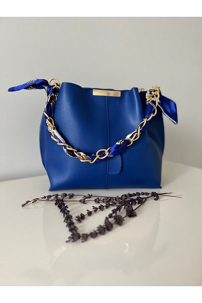 Mersinli butik Geanta de dama din piele moale - cu esarfa, accesorii lant, 3 compartimente, pentru brat si umar