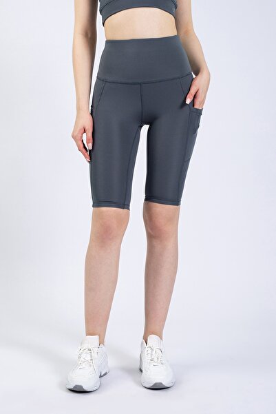 The Step Sports Partly Kadın Gri Cepli Yüksek Bel Toparlayıcı Yoga Dizüstü Tayt 10"