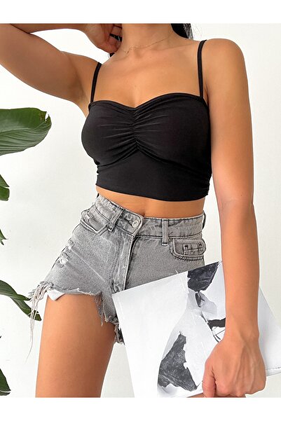 QUTTA Bluză crop Sandy cu bretele negre pentru femei