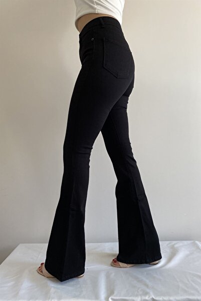 JILLY Power Black High Waist Lycra Blugi evazați pentru femei - Deldnm