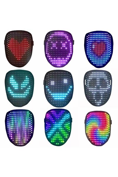 Genel Markalar Led Maske Çok Renkli Led Işıklı Şarjlı Parti Maskesi Kablosuz Yılbaşı Düğün Eğlence