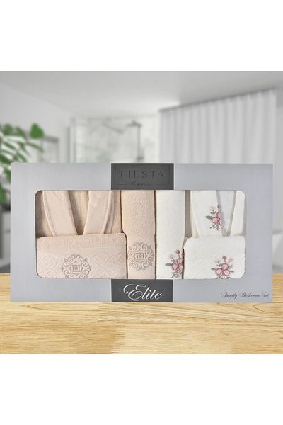 Fiesta Elite Velvet Jacquard 3D Embroidered Bathrobe Set 6 Pieces.