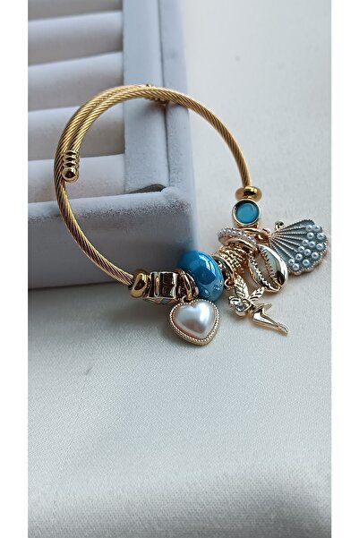 ZÜLİSCH Çelik Bileklik Kalp Melek Charm Gold Renk