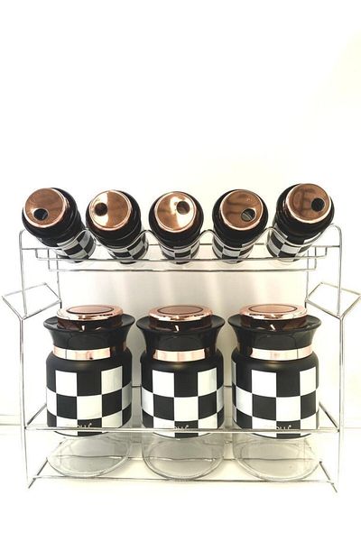 AROW Tr-3739 Checkered 8-Piece Spice Set-copper