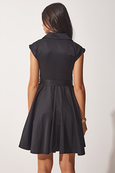 Happiness İstanbul Dámské černé letní šaty A-Line s páskem FN03060