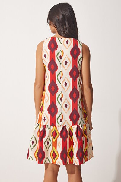 Happiness İstanbul Női krém narancs mintás nyári poplin ruha LU00021