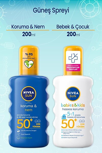 NIVEA Sun Koruma&nem Nemlendirici Güneş Spreyi 50+ 200 Ml Ve Çocuk Güneş Spre...