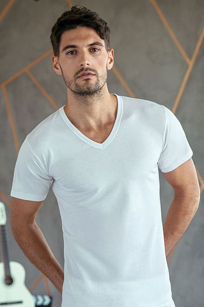ali altun iç giyim Combed Cotton V-Neck Undershirt - 2 Pieces