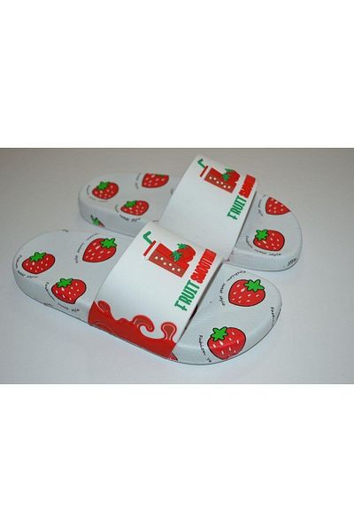 GEZER Smoothies cu fructe pentru femei, papuci cu talpă PVC de culoare albă, cu model de căpșuni