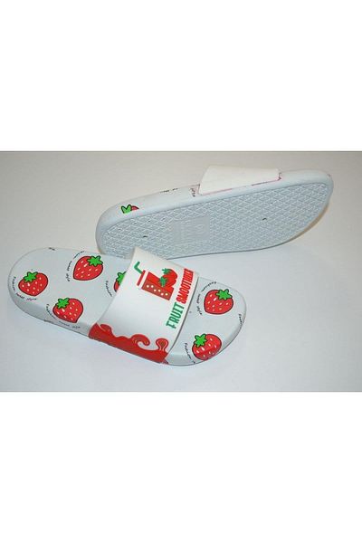 GEZER Smoothies cu fructe pentru femei, papuci cu talpă PVC de culoare albă, cu model de căpșuni