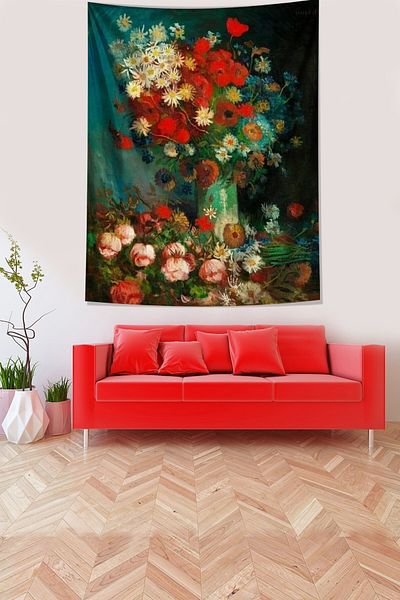 on the clouds Van Gogh Roses And Meadow Flowers Stain Resistant Fabric Wall Cloth Wall Carpet Tapestry