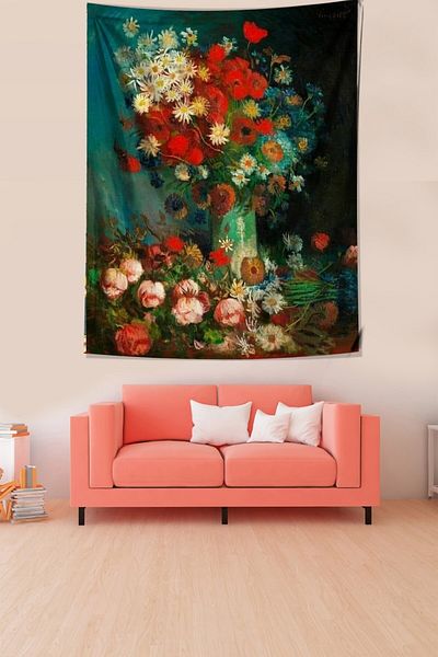 on the clouds Van Gogh Roses And Meadow Flowers Stain Resistant Fabric Wall Cloth Wall Carpet Tapestry