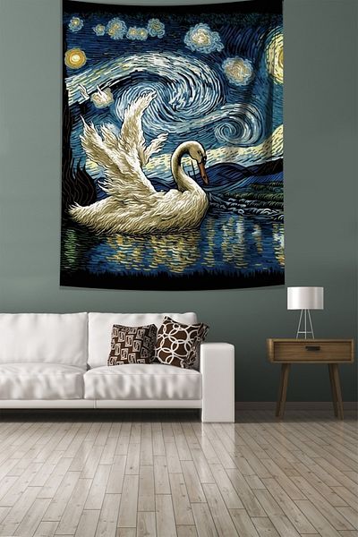 on the clouds Van Gogh Starry Nights Κύκνος στο ποτάμι Αδιάβροχο υφασμάτινο τοίχου Tapestry