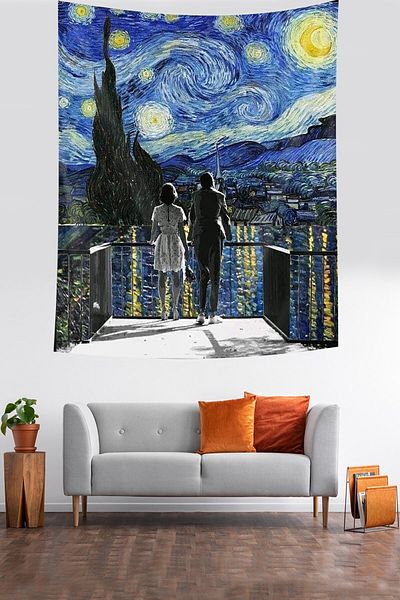 on the clouds Van Gogh Starry Nights Rhone River Stain Resistant Fabric Wall Cloth Wall Carpet Tapestry