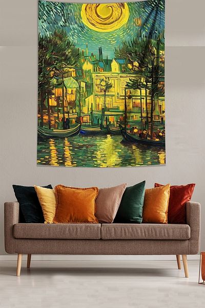 on the clouds Starry Nights Van Gogh Stain Resistant Fabric Wall Cover Wall Carpet Tapestry