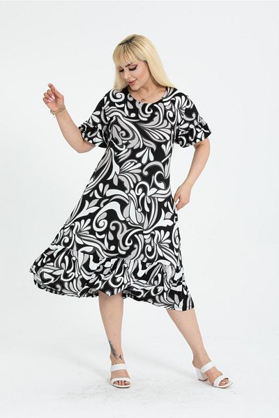 mezura tekstil Plus Size Knee Length Sleeves and Skirt Ruffle Detailed Stylish Pocketed Viscose Combed Cotton Dress