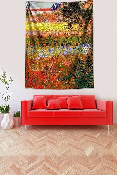 on the clouds Floral Garden Van Gogh Stain Resistant Fabric Wall Cover Wall Carpet Tapestry