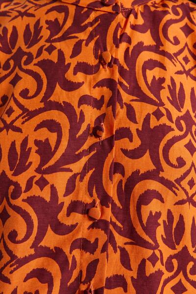 Trendyol Modest Narancssárga mintás félzáras, széles szabású pamut szőtt ruha TCTSS23EB00222