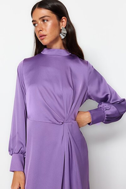 Trendyol Modest Lila, derék, szatén estélyi ruha TCTSS23DB00043