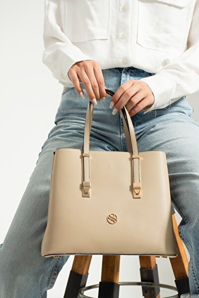 By Hakan Sn 1324 Women's Handbag Shoulder Bag Handbag 3 Compartments Sand