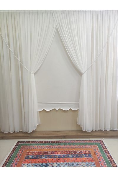 Ta-Ha Perde ve Halı Rain Patterned Fine Linen Textured 1-3 Close Pleated Rope Double Breasted Tulle Curtain