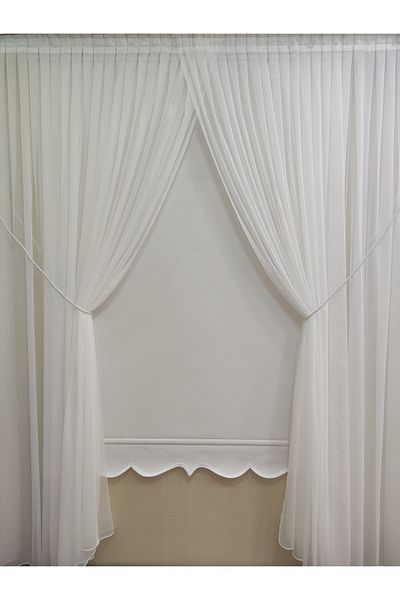Ta-Ha Perde ve Halı Rain Patterned Fine Linen Textured 1-3 Close Pleated Rope Double Breasted Tulle Curtain