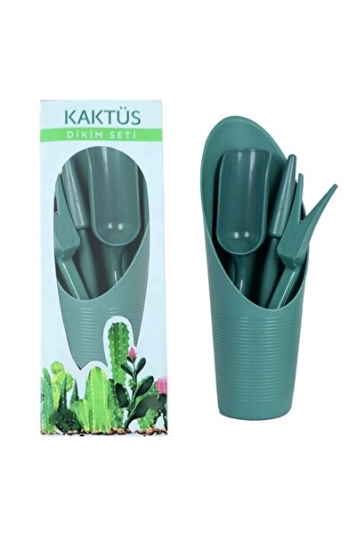 Bliss 4 Parça Minik Plastik Kaktüs Sukulent Dikim Bakım Seti Toprak Kabı Kürek Kök Sökücü Yuva Açma Yeşil