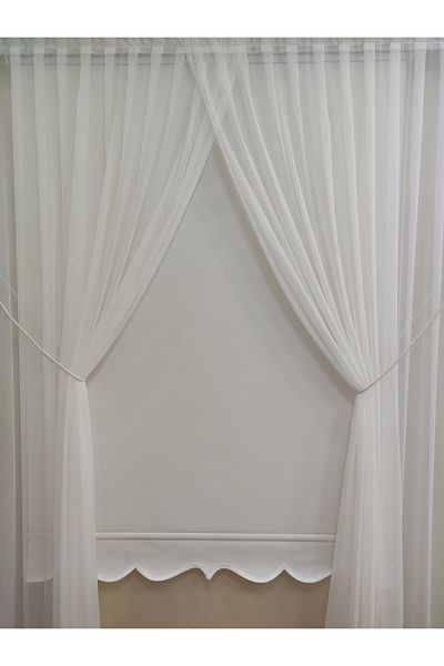 Ta-Ha Perde ve Halı Rain Patterned Fine Linen Textured 1-2 Sparse Pleated Rope Double Breasted Tulle Curtain