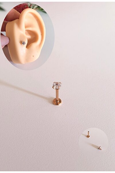 Bylin Zirkon Taşlı Cerrahi Çelik Rosegold Labret Dudak Pıercıng /kulak Pierci...