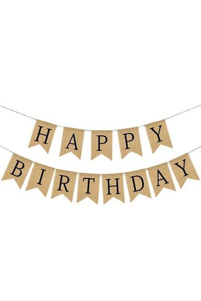 Öztürkpartievi Φυσικό Χρώμα Kraft Μαύρο Happy Brithday Banner