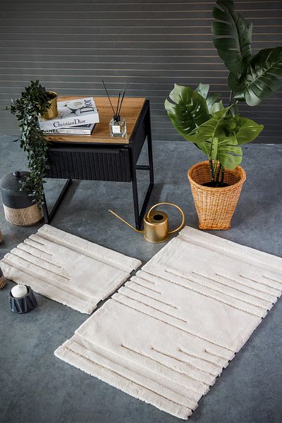 İyi Geceler İstanbul Hcw By Vegas Beige 100% Cotton Viscose 2 Piece Bath Mat Set